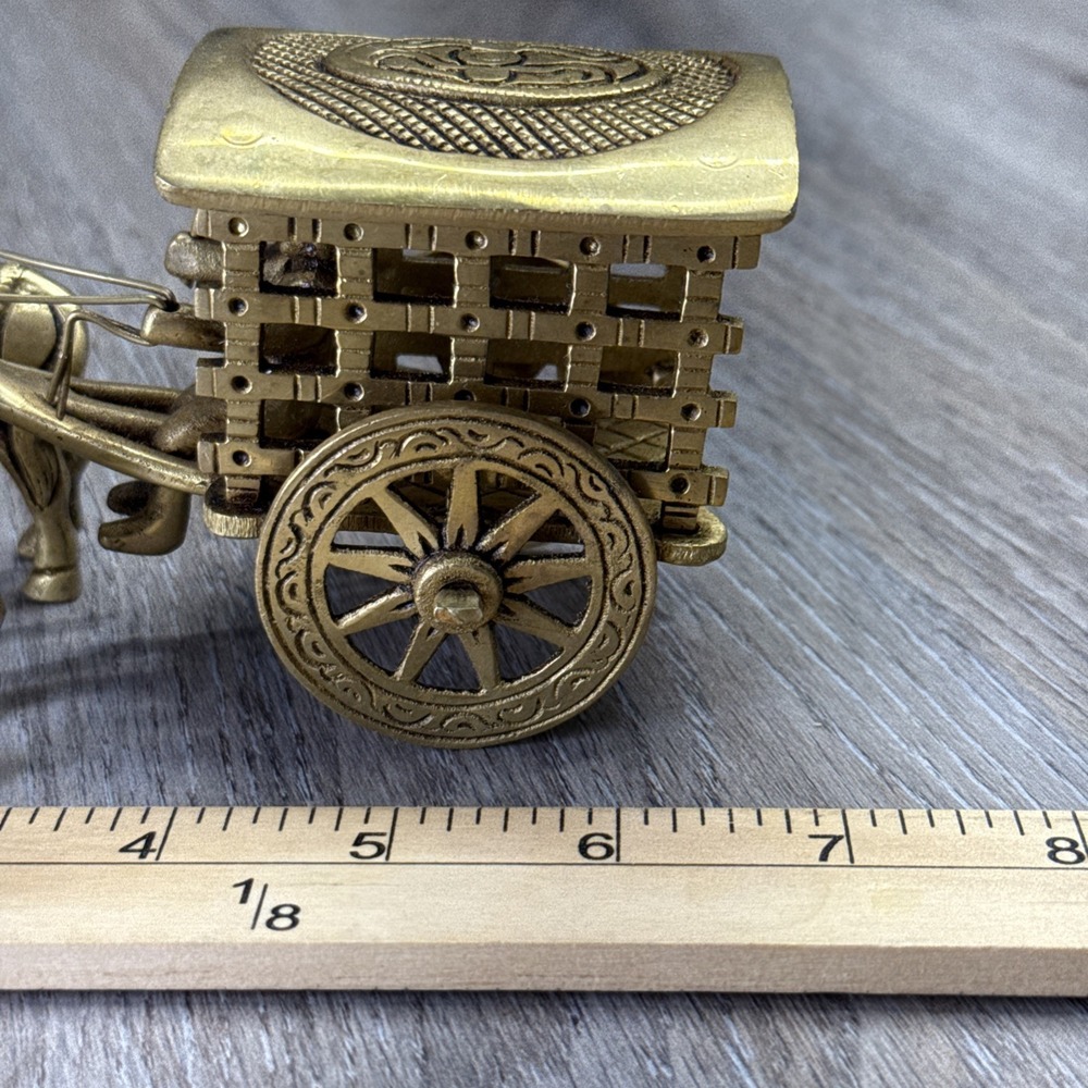 VTG Brass Bullock Cart Traditional India Craftsmanship Design~ 7" x 3.5" x 3.25" - Picture 13 of 16